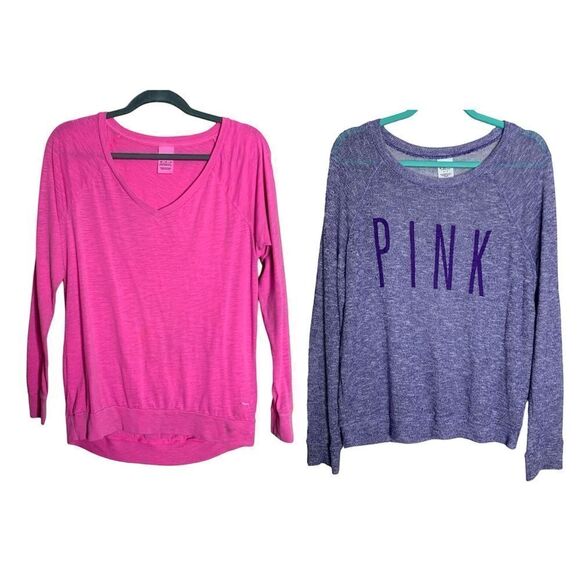 PINK long sleeve marled purple pink v neck 2pc - Picture 1 of 16